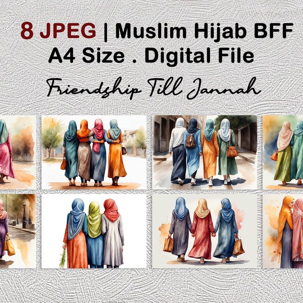 Hijab Bestfriend | Watercolor Ladies in Hijab | Muslim Women | BFF Friendship | Friendship Forever | Muslim Girls | Muslim Friends | JPEG