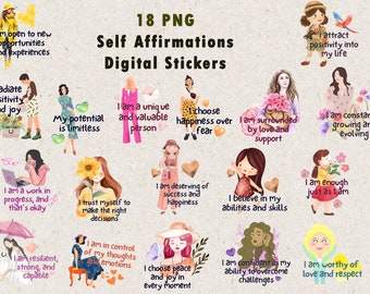 Adesivi per pianificatore digitale/Adesivi per autoaffermazioni/File digitale PNG/Adesivi digitali ispiratori/Affermazioni positive Amore per se stessi
