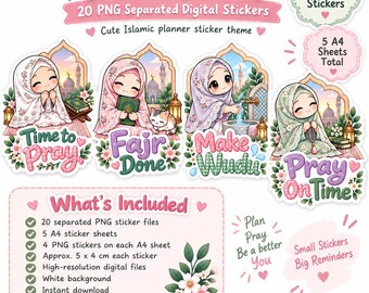 Digitale Gebetsaufkleber (PNG), niedliche islamische Planeraufkleber, GoodNotes-Aufkleber für Musliminnen, Gebetsroutine nach der rituellen Waschung (Wudu), sofortiger Download
