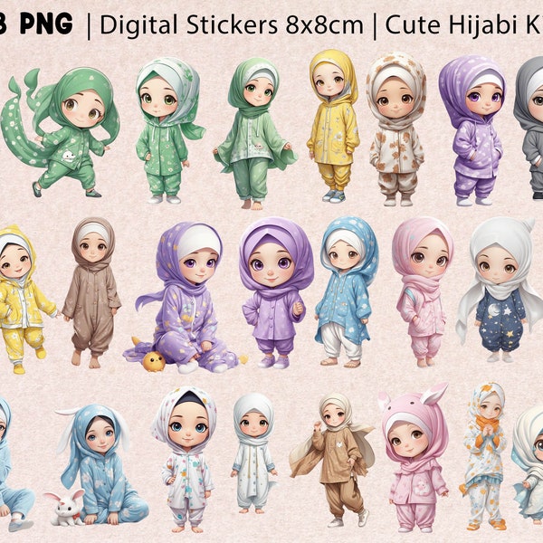 Fille musulmane hijabi | Sticker planificateur numérique islamique mignon | Enfants mignons | Enfant musulman | fille avec hijab | Fichier numérique PNG fille hijabi