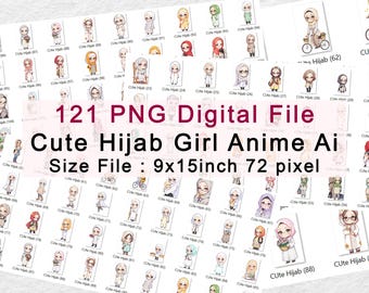 Chica musulmana con hiyab / Archivo digital PNG / Niños lindos con hiyab / Niño musulmán / Hermosa chica con hiyab / Archivo PNG de chica con hiyab / Acuarela con hiyab Ai