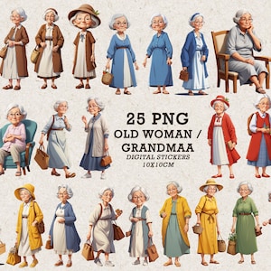 Old Woman | Old Ladies | Grandmother | Grandma PNG | Digital Stickers PNG | Elderly Woman | Woman PNG | Old woman png | Grandma