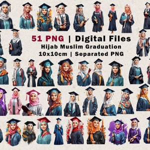 Graduation Hijabi | Digital Graduation Islamic | Hijabi Convocation | Watercolor Ladies in Hijab | Muslim Hijabi | Muslim Girls | PNG Files