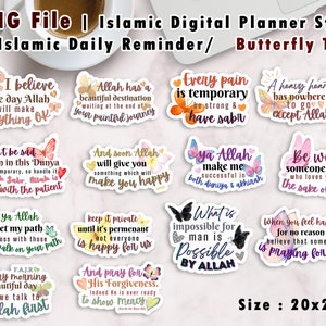 Naklejka na planer cyfrowy islamski | Codzienne przypomnienie PNG | Motyl | Plik cyfrowy | Plik PNG | Cytaty | Naklejki cyfrowe | Motywacja islamska
