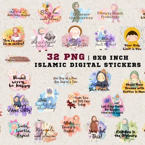 Islamiska digitala klistermärken | Muslimska planerarklistermärken | Islamiska planeringstillbehör | Daglig påminnelse PNG | Islamiska motivationscitat konst hijab