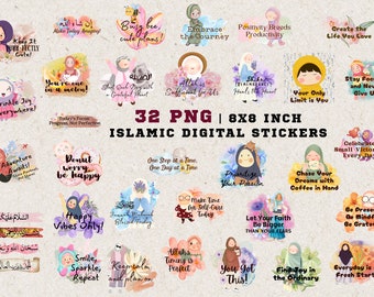 Islamic Digital Stickers | Muslim Planner Stickers | Islamic Planner Accessories | Daily Reminder PNG | Islamic Motivation Quotes Art Hijab