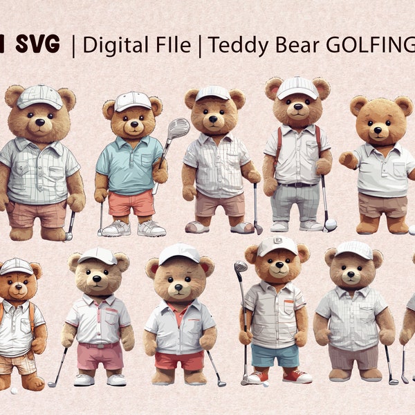 Teddy Golf | Golfing Teddy Bear | Fathers Day Gift | Cute Golf  Teddy | Digital File |  Digital Stickers | Teddy Bear Playing Golf  SVG File