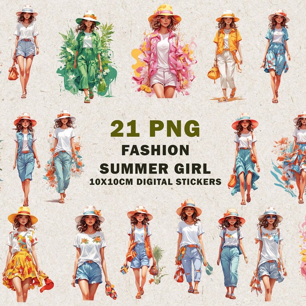 Summer | Summer girl | Beach day | Fashion girl | Summer Fashion | Digital Stickers PNG | Summer Vibes Ladies PNG File | Beach Babe Ladies