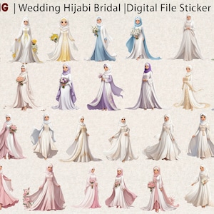 イスラム教徒のヒジャブの結婚式 | イスラムのデジタル プランナー ステッカー | イスラム教徒のブライダル | イスラム教徒の結婚式 | 美しいヒジャブの女性 | PNG デジタル ファイル | 花嫁