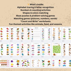 Kids Busy Book Printable PDF | Preschool Learning Activities | Educational Worksheets for Toddlers & Kindergarten | Quiet Time Activity Book image 2