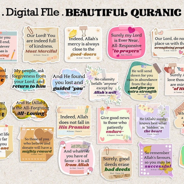 Islamic Digital Planner | QURANIC VERSE | Digital File Stickers | Islamic Motivation | Islamic Quotes | PNG File | Printable Stickers