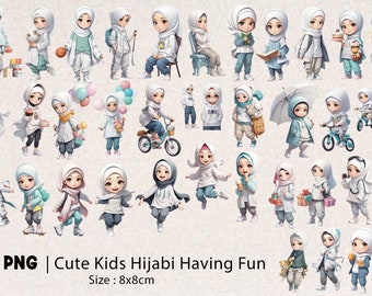 Muslim Hijab Girls | Hijab Girl | Digital Sticker | Cute Kids | Muslim Kid | Girl With Hijab | Islamic Kids PNG File | Happy Muslim Kid