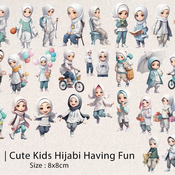 Muslimische Hijab Mädchen | Hijab Mädchen | Digitale Aufkleber | Niedliche Kinder | Moslemisches Kind | Mädchen mit Hijab | Islamische Kinder PNG-Datei | Glückliches muslimisches Kind