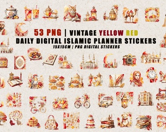 Islamic Daily Digital Stickers | Digital Stickers Planner | PNG Digital Stickers | Muslim Digital Diary Stickers | Vintage Muslim RED PNG