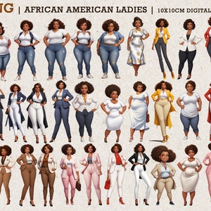 femme noire | Belle dame afro-américaine | Patron potelé | Jolie dame | Femme d'affaires | Fille à la mode | Fille noire | Autocollants numériques PNG