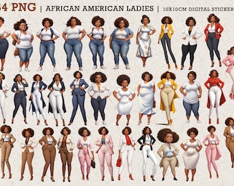 Black Woman | Beautiful African American Lady | Chubby Boss | Pretty Lady | Businesswoman | Fashion Girl | Black Girl | Digital Stickers PNG