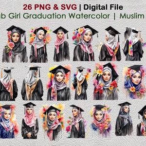 Graduation Hijabi | Graduation Islamic | Hijabi Convocation | Watercolor Ladies in Hijab | Muslim Hijabi | Muslim Girls | PNG SVG Files