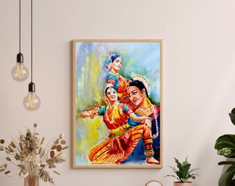 South Indian Dance Watercolor Art Print | Bharathanatyam, Odissi (Digital Download)