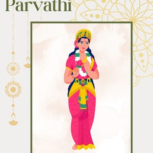 Goddess Parvati Illustration | Hindu God Art | Parvati Art | Parvati Wall Decor | Hindu Artwork | Hindu Deities | Hindu God Parvati