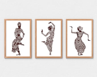Indian Dance Art Print: Henna Style Bharathanatyam, Kathak, Odissi (Digital Download)