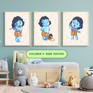 Baby Lord Krishna Wall Decor | Nursery Wall Prints | South Asian Art| Desi Art| Baby Room Decor| Hindu Gods Decor