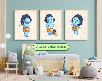 Impression pour chambre d'enfant bébé Krishna | Art d'Asie du Sud (téléchargement numérique)