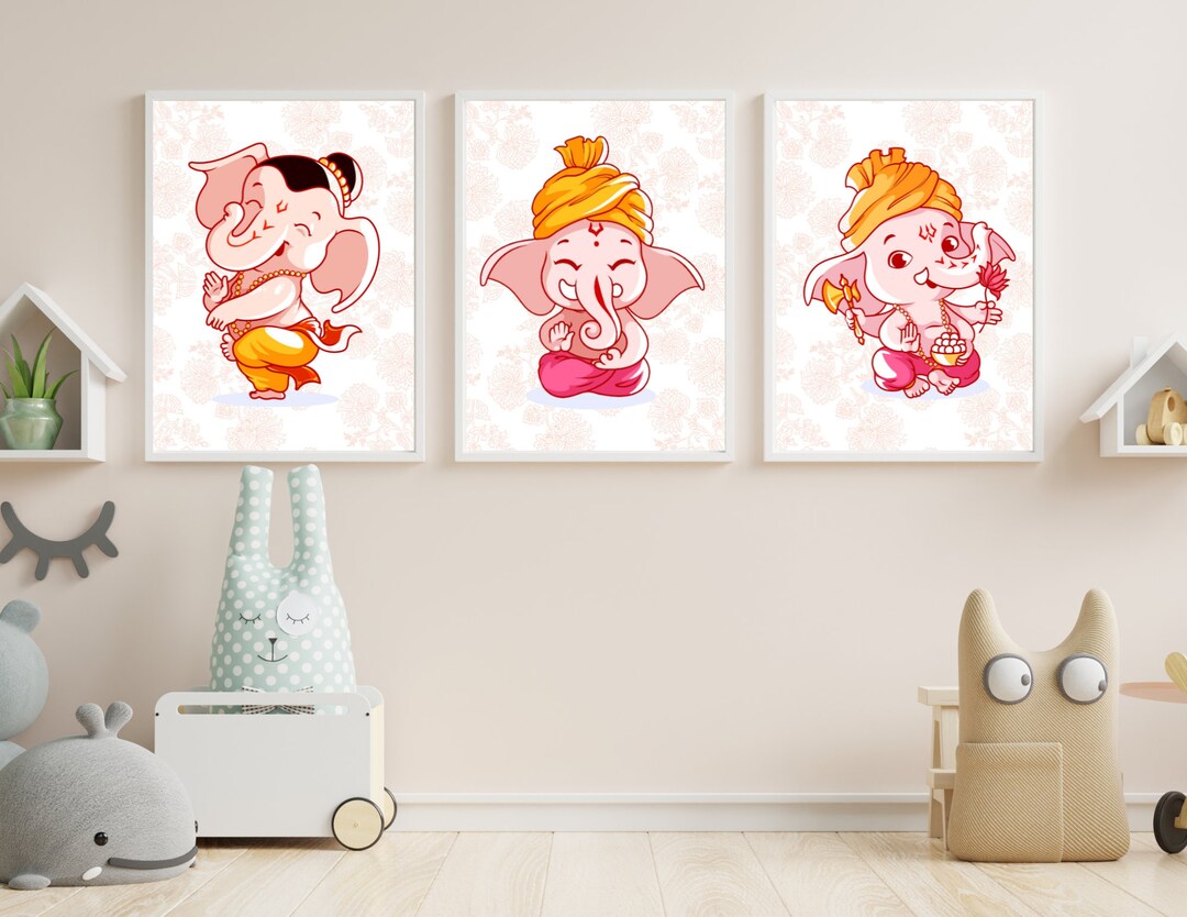 Baby Lord Ganesh Wall Prints Baby Ganesh Wall Decor Nursery Wall Art