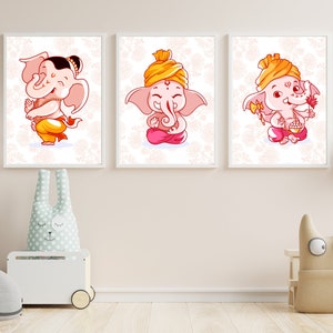 Baby Lord Ganesh Wall Prints | Baby Ganesh Wall Decor | Nursery Wall Art | Children&#39;s Room Decor | Baby Room Wall Art| Hindu Gods Art