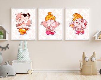 Láminas de pared de Ganesha bebé / Decoración hindú para habitación infantil (Descarga digital)