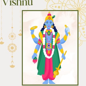 Lord Vishnu Illustration | Hindu God Art | Vishnu Art | Vishnu Wall Decor | Hindu Artwork | Hindu Deities | Hindu God Vishnu