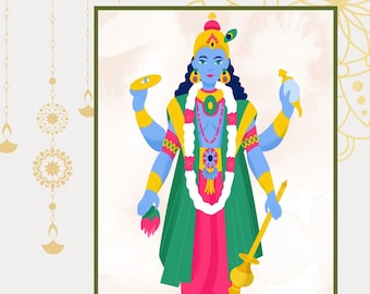 Lord Vishnu Illustration: Hindu God Art Print (Digital Download)
