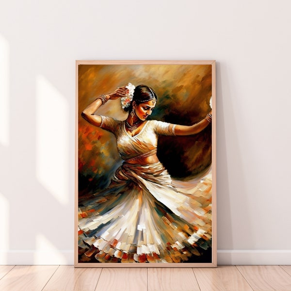 Impression d'art aquarelle danseuse kathak | Danse du sud de l'Inde | Art de l'Inde du Sud | Art kathak | Décoration sud-asiatique | Art de danseur indien | Desi Art