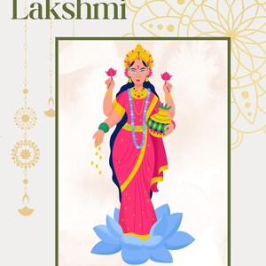 Goddess Lakshmi Illustration | Hindu God Art | Lakshmi Art | Lakshmi Wall Decor | Hindu Artwork | Hindu Deities | Hindu Goddess Lakshmi