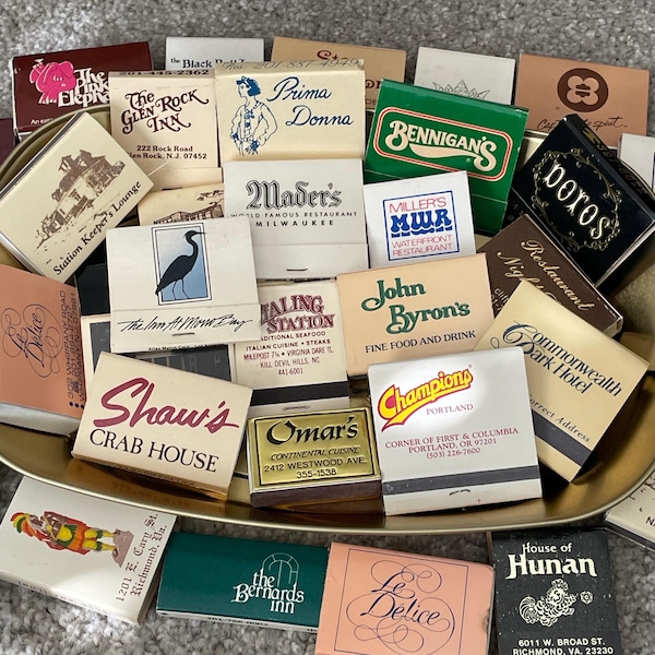Hand Selected Vintage Matchbooks Vintage Hotel matches, Match Boxes, Vintage Restaurant Matches, Party Favors.