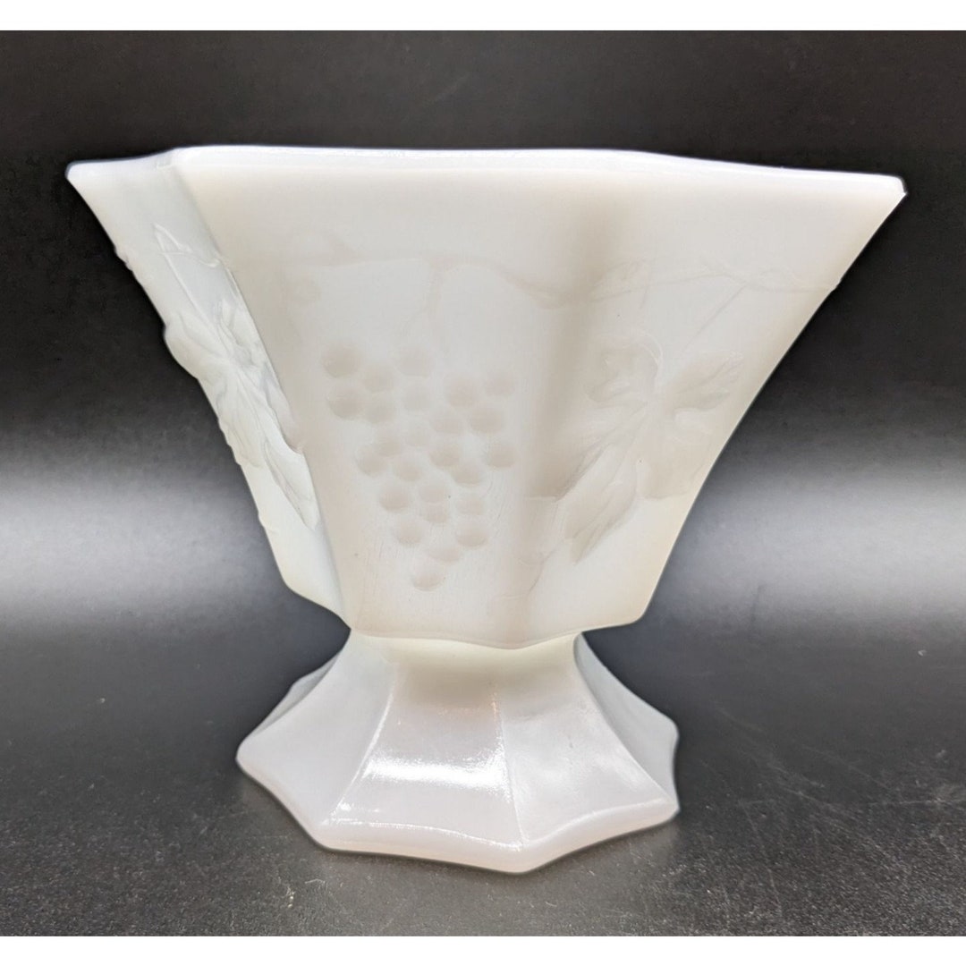 Candy Dish Milk Glass Grape Pattern Anchor Hocking Nonstippled Etsy
