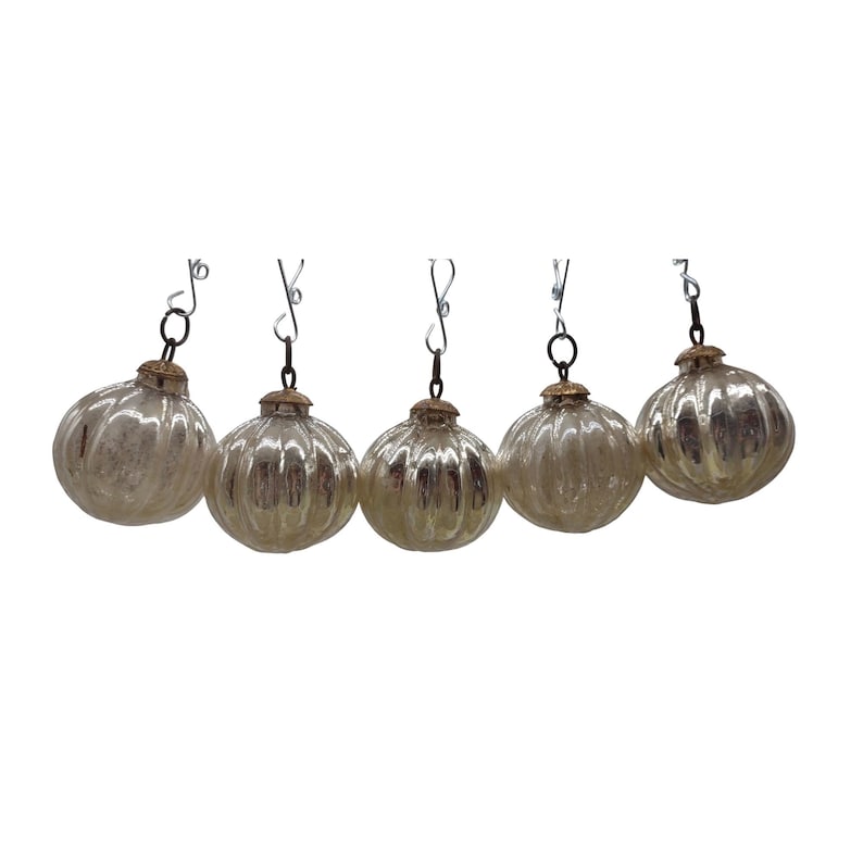 Adornos Kugel Repro Glass White Silver India 7 pulgadas de circunferencia imagen 1