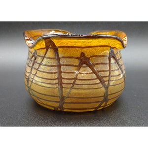 Art Glass Amber Cased Clear Ashtray Applied Glass and Luster Unusual 3 by 4.75