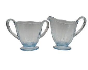 Fostoria Sugar Bowl and Creamer Fairfax Azure Blue  Made 1930 to 1943