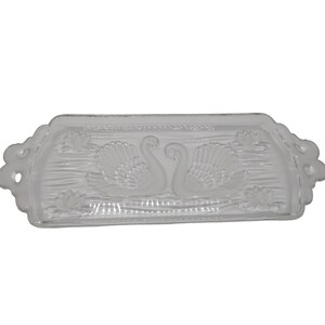Swan Serving Platter Tray 1980s Mikasa Walther Glass Lead Crystal Frosted