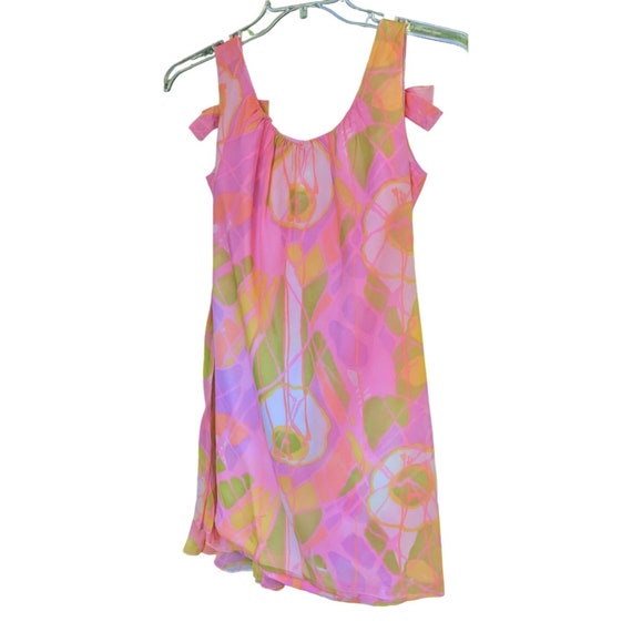 Dress 1969-75 Go Go Union Made Pink Green Psyched… - image 2