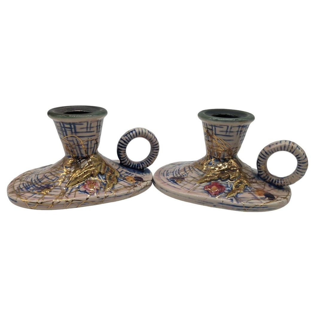 Hull Vintage Candle Holders C 1955 Blossom Flite Blue Pair Base and