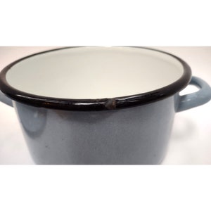 Enamel Ware Pot Light Blue 7 Inches Wide 4 Inches High 7 Inches Diameter Vintage