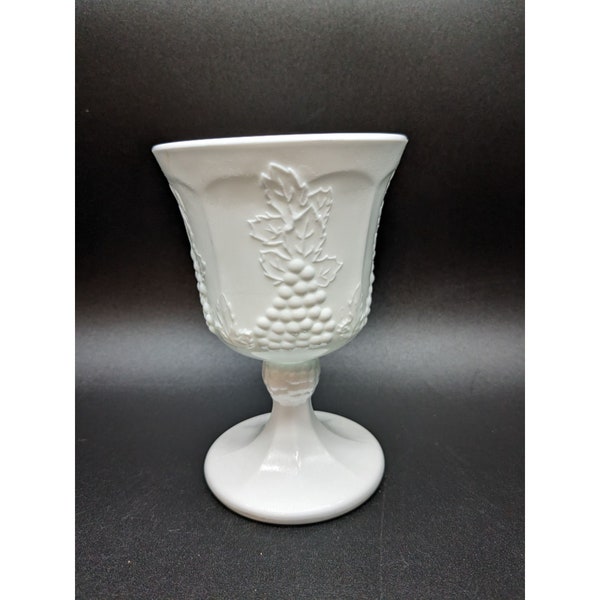 Retro Milk Glass Goblets Stemmed Harvest Grape Pattern Indiana Glass 6 Oz