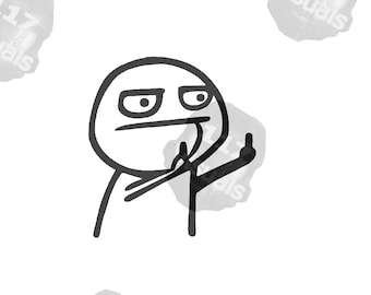 May include: A black and white line drawing of a stick figure giving the middle finger with a grumpy expression.
