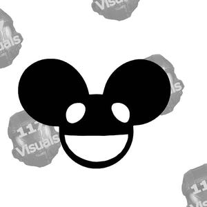 Peut inclure: Graphique noir et blanc d'un visage souriant avec deux grandes formes en forme d'oreilles sur le dessus. Le motif est répété avec des formes grises floues en arrière-plan. Le texte "117 Visuals" est visible sur les formes grises.