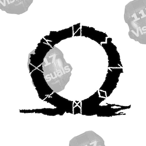 May include: A stylised black and white symbol of a circle with a broken edge, resembling a ring or a halo.