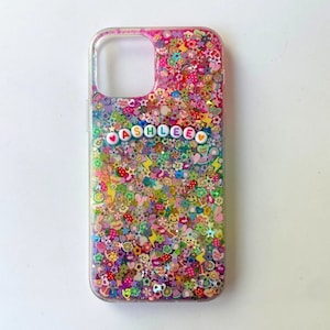 Happy Sparkle Resin Phone Case: Glitter, Polymer Clay Slices, Personalized
