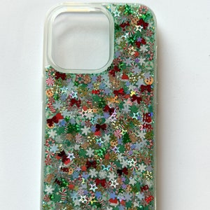 Holly Jolly Sparkle Resin iPhone/Android Case, Christmas Phone Case, Holiday Phone Case, Sparkle Phone Case, Glitter Phone Case