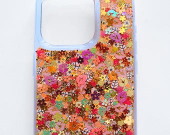 Autumn Sparkle Resin Phone Case: Fall Foliage & Pumpkin Glitter