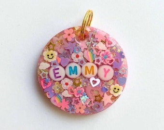 Soft Pink Sparkle Resin Pet ID Tag: Personalized Glitter Dog Tag